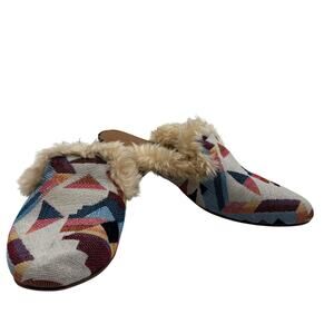 Universal Thread Multicolor Geometric Faux Fur-Trim Slip-On Flats